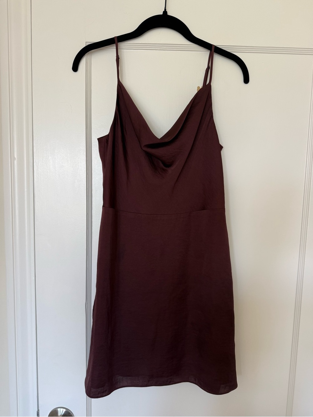 Aritzia Sunday Best Burgundy Satin Cowl Neck Mini Dress Size 10